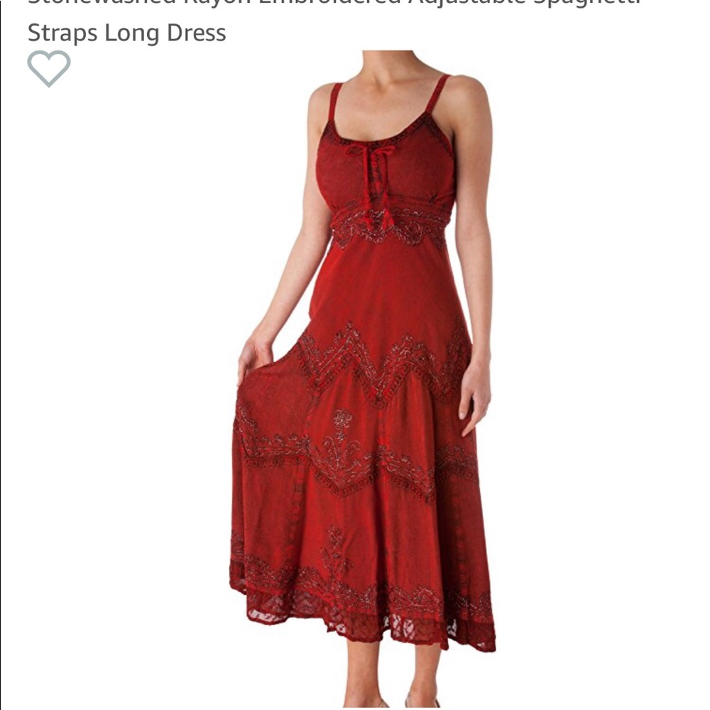 Burgundy spaghetti strap cotton/rayon beaded dress